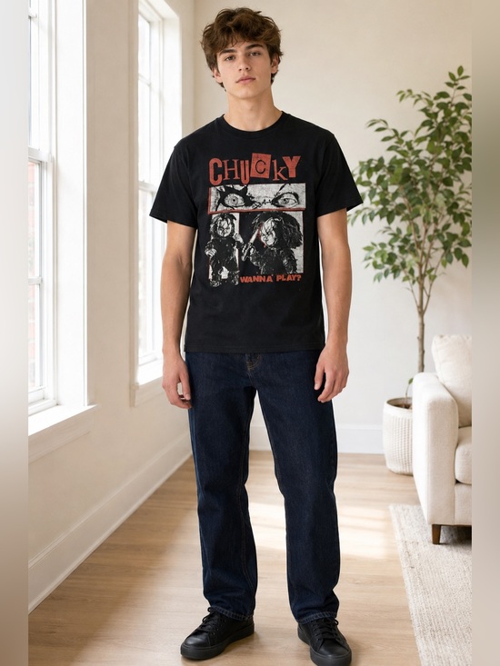 Chucky Other - Chucky Wanna Play Horror Movie Graphic T-Shirt Black Men’s-Size Small/Vintage